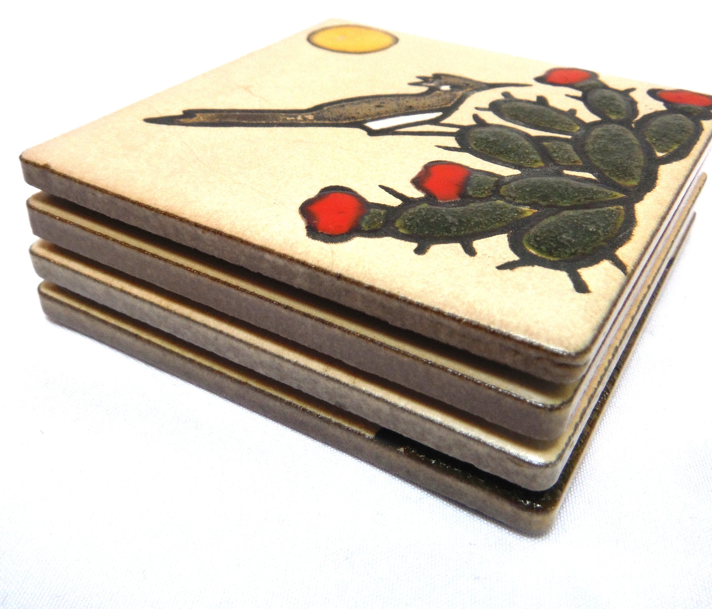 VINTAGE SET OF 4 TILE DRINK COASTERS: Southwest Styled Desert Terracotta