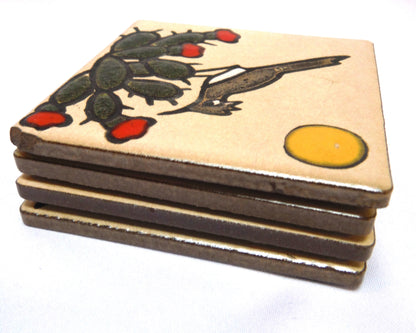 VINTAGE SET OF 4 TILE DRINK COASTERS: Southwest Styled Desert Terracotta