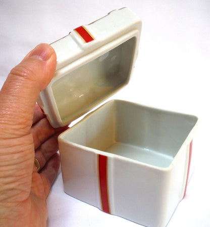 JAPANESE FINE BONE CHINA CHRISTMAS CANDY HOLDERS: 'Ribbon-Bound Basket with Handle & Lidded Box'