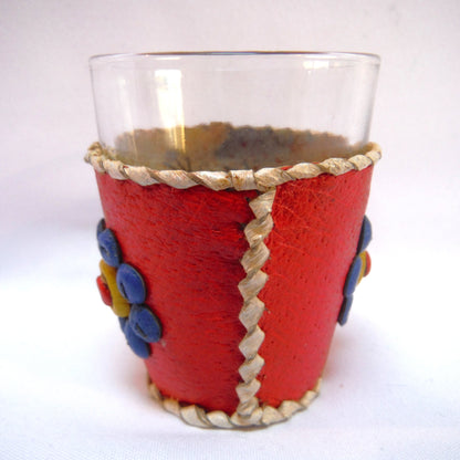 VINTAGE YUGOSLAVIAN HAND-MADE SHOT GLASSES: Beads and Leather in Six Festive Colours (Priced individually)