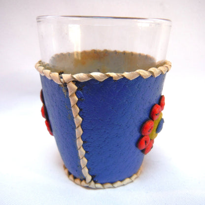 VINTAGE YUGOSLAVIAN HAND-MADE SHOT GLASSES: Beads and Leather in Six Festive Colours (Priced individually)