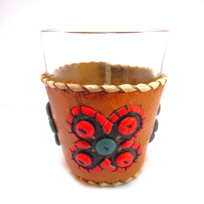 VINTAGE YUGOSLAVIAN HAND-MADE SHOT GLASSES: Beads and Leather in Six Festive Colours (Priced individually)