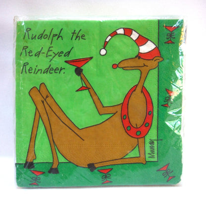 VINTAGE PACKAGE OF 20 CHRISTMAS BEVERAGE NAPKINS BY MURRAY'S LAW: 'Rudolph the Red-Eyed Reindeer'