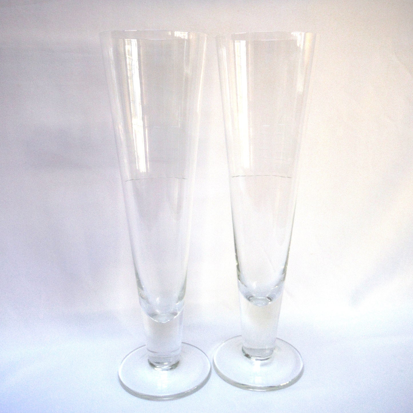 Vintage Pair of Glass Etched TALL FLUTED BEER GLASSES: 'The Four-Mast Sailing Ship'