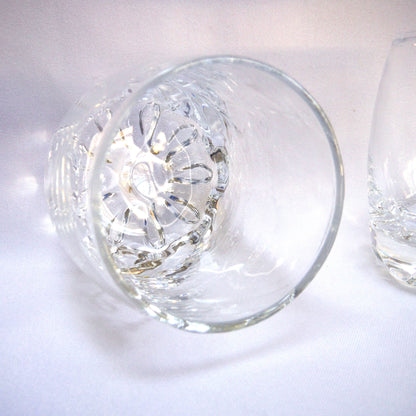 Vintage Pair of Small Tumbler-Style Glass-Etched Shot Glasses: 'CROWN ROYAL WHISKEY'