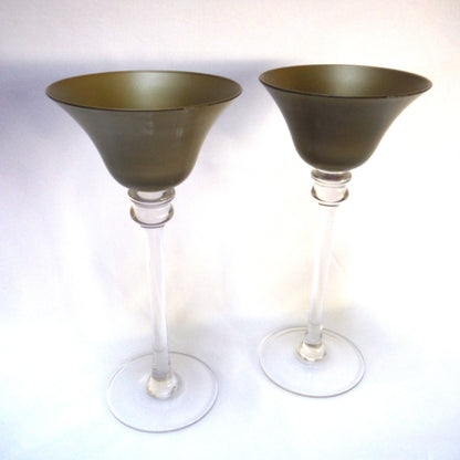 Vintage Pair of TALL GOLD PAINTED WINE GLASSES