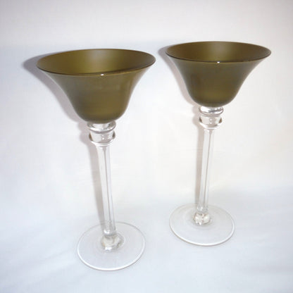 Vintage Pair of TALL GOLD PAINTED WINE GLASSES