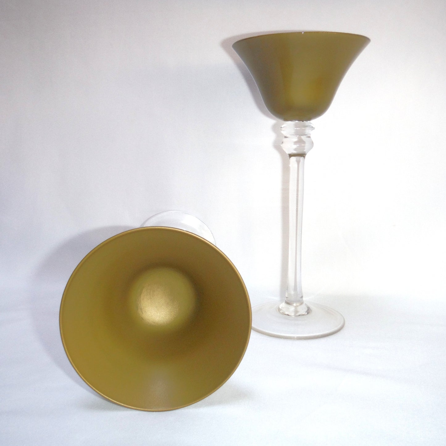 Vintage Pair of TALL GOLD PAINTED WINE GLASSES