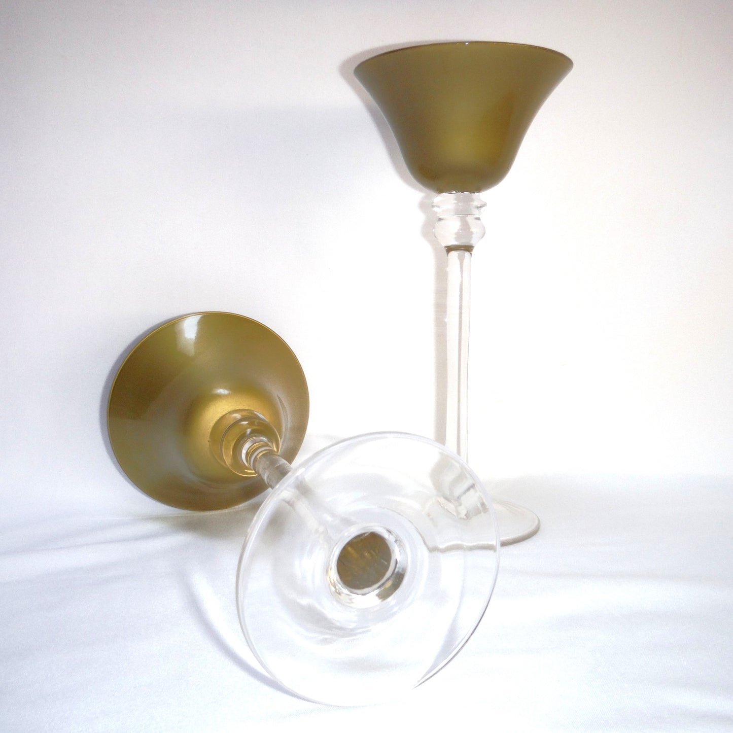 Vintage Pair of TALL GOLD PAINTED WINE GLASSES