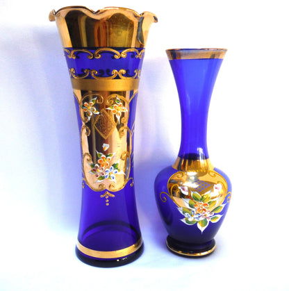 Pair of Antique Cobalt-Blue Gold-Encrusted French or Italian Vases