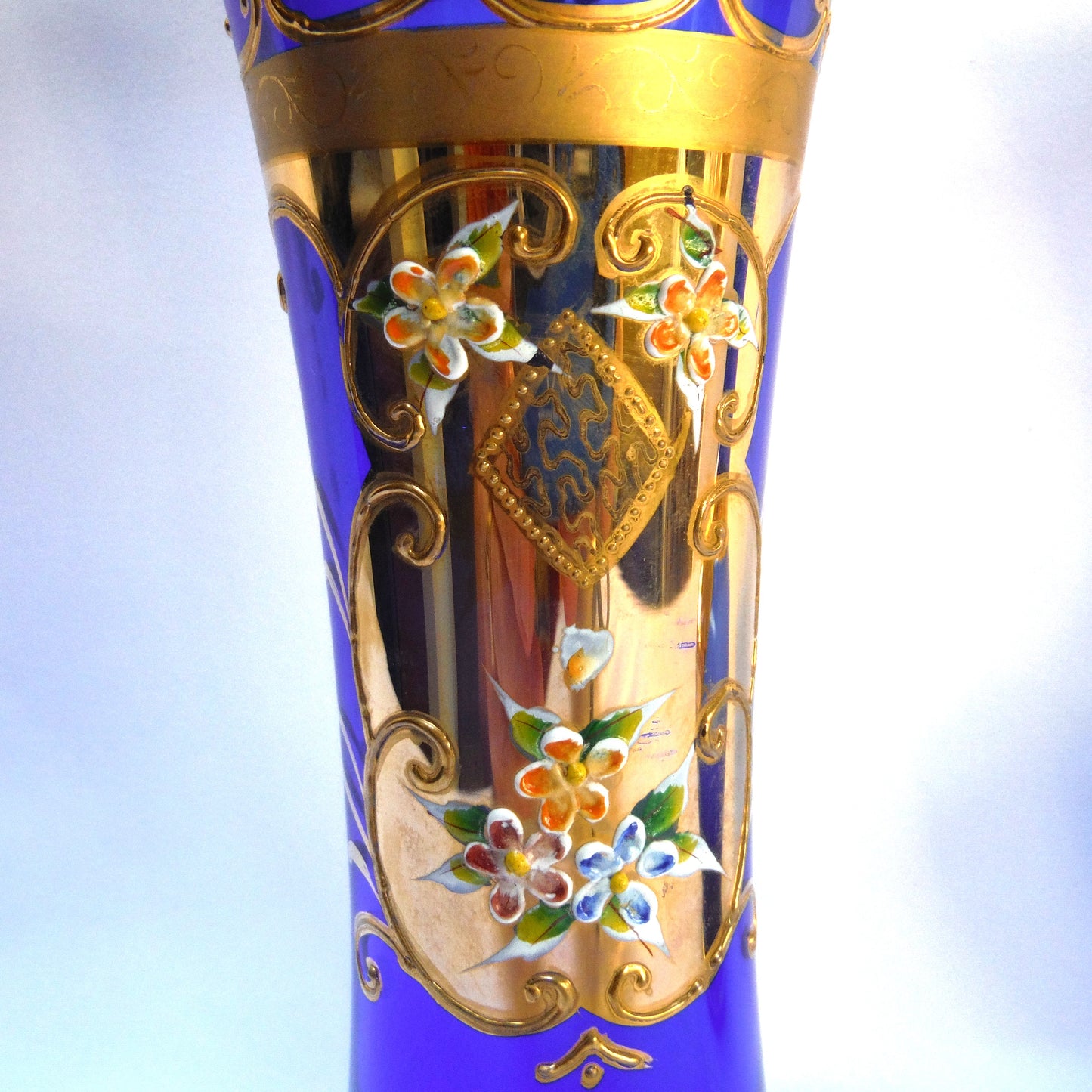 Pair of Antique Cobalt-Blue Gold-Encrusted French or Italian Vases