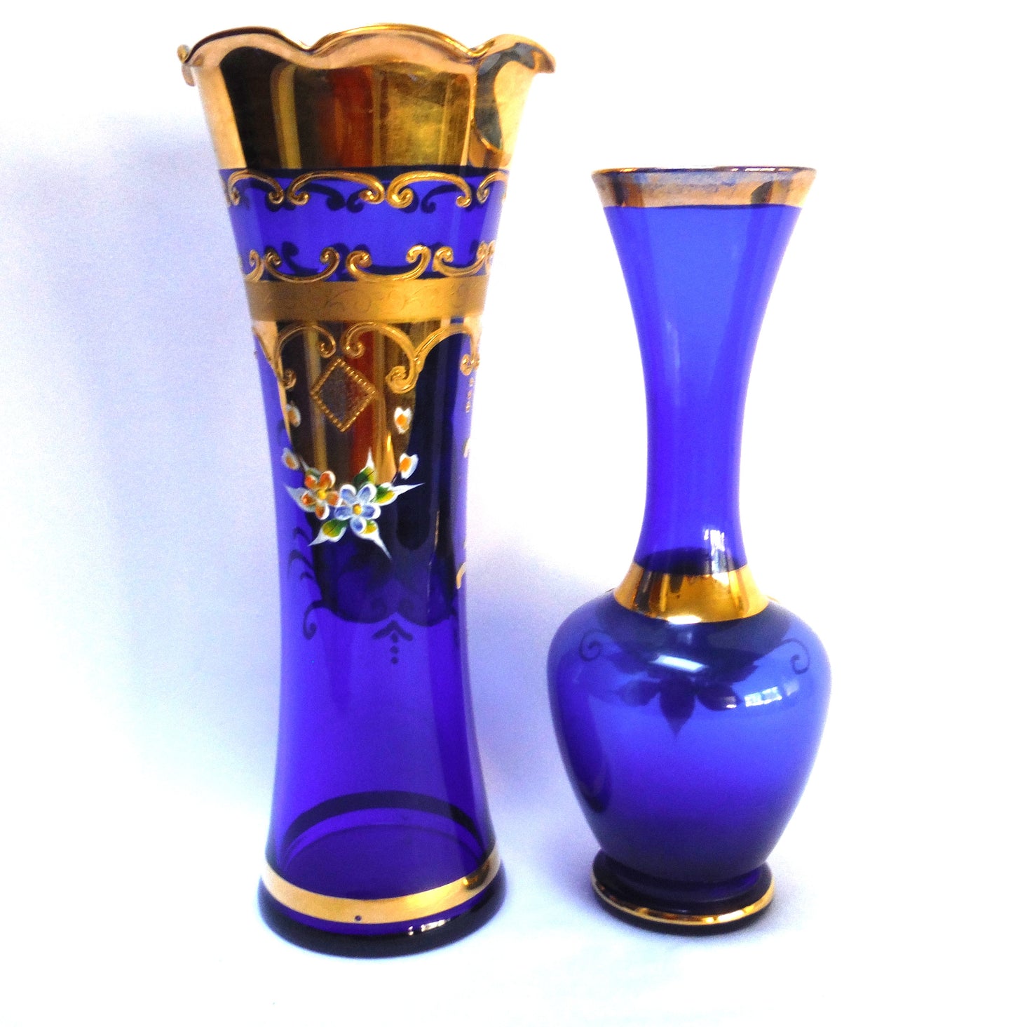 Pair of Antique Cobalt-Blue Gold-Encrusted French or Italian Vases