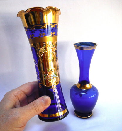 Pair of Antique Cobalt-Blue Gold-Encrusted French or Italian Vases