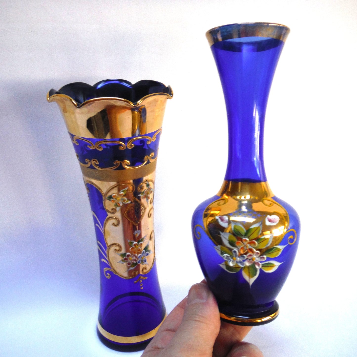 Pair of Antique Cobalt-Blue Gold-Encrusted French or Italian Vases