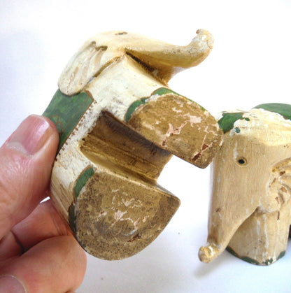 A Pair of Small Wooden Hand-Carved and Painted ELEPHANTS, Hand Made in Equador