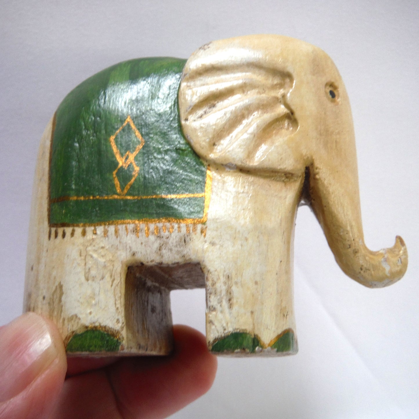 A Pair of Small Wooden Hand-Carved and Painted ELEPHANTS, Hand Made in Equador