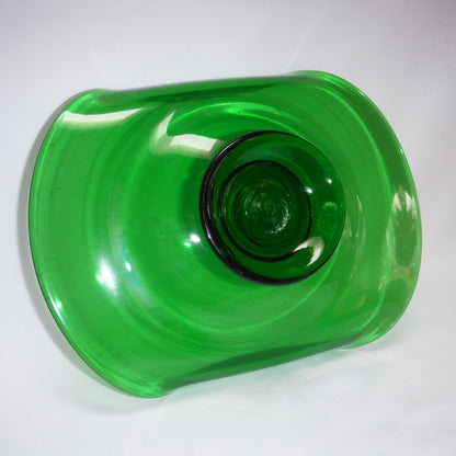 Rare Antique Hand-Blown Green Glass Artwork Bowl, with Curved Sides and Pedestal