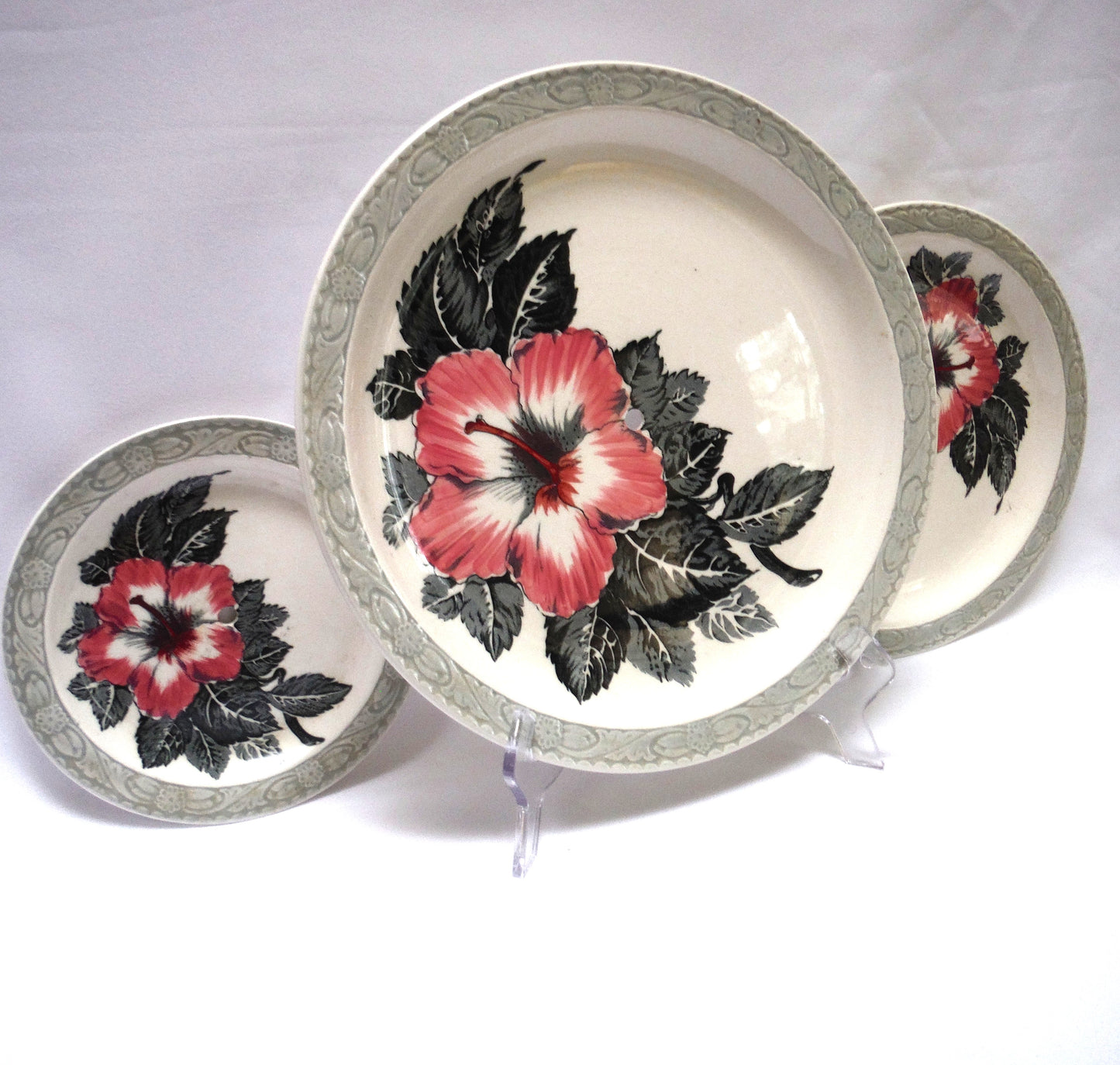 Antique 3-Tier HIGH TEA SERVING SET, 'HIBISCUS by The Barker Brothers of England'