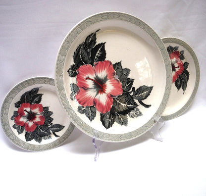 Antique 3-Tier HIGH TEA SERVING SET, 'HIBISCUS by The Barker Brothers of England'