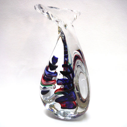 Hand Blown Multi-Coloured Clear Glass Paperweight by by Rubio Tofino: The Blue Green Red DIVING HUMPBACK WHALE