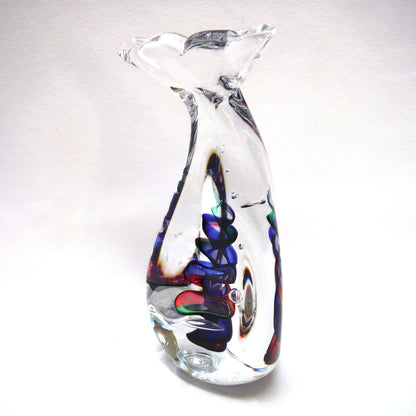 Hand Blown Multi-Coloured Clear Glass Paperweight by by Rubio Tofino: The Blue Green Red DIVING HUMPBACK WHALE
