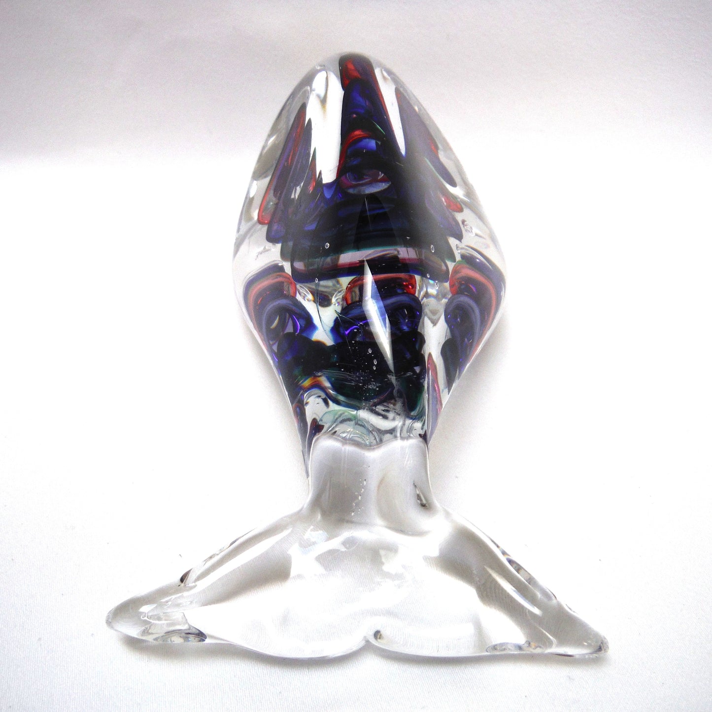 Hand Blown Multi-Coloured Clear Glass Paperweight by by Rubio Tofino: The Blue Green Red DIVING HUMPBACK WHALE