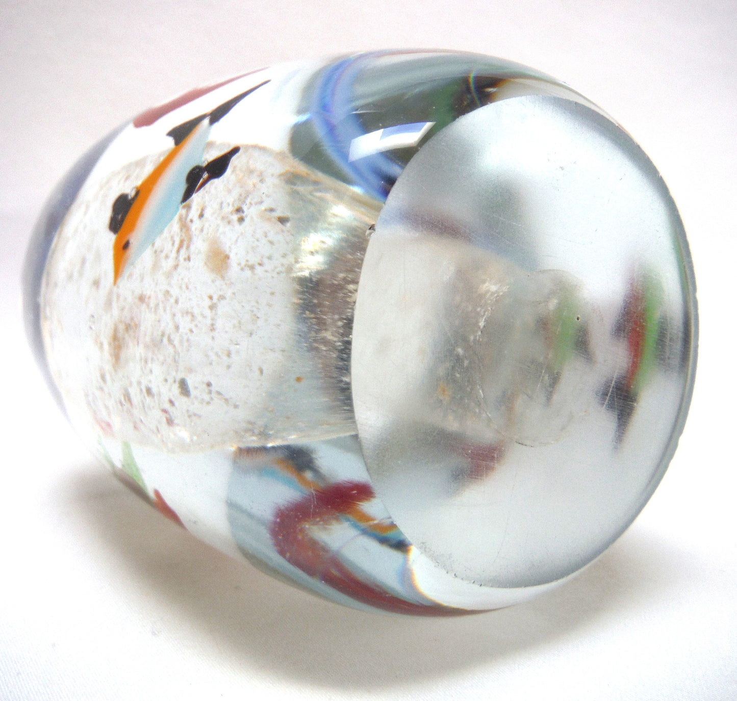 Hand Blown Multi-Coloured Clear Glass Paperweight: The Blue Green Red SWIMMING IN CIRCLES TROPICAL FISH