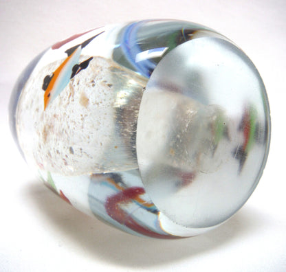 Hand Blown Multi-Coloured Clear Glass Paperweight: The Blue Green Red SWIMMING IN CIRCLES TROPICAL FISH