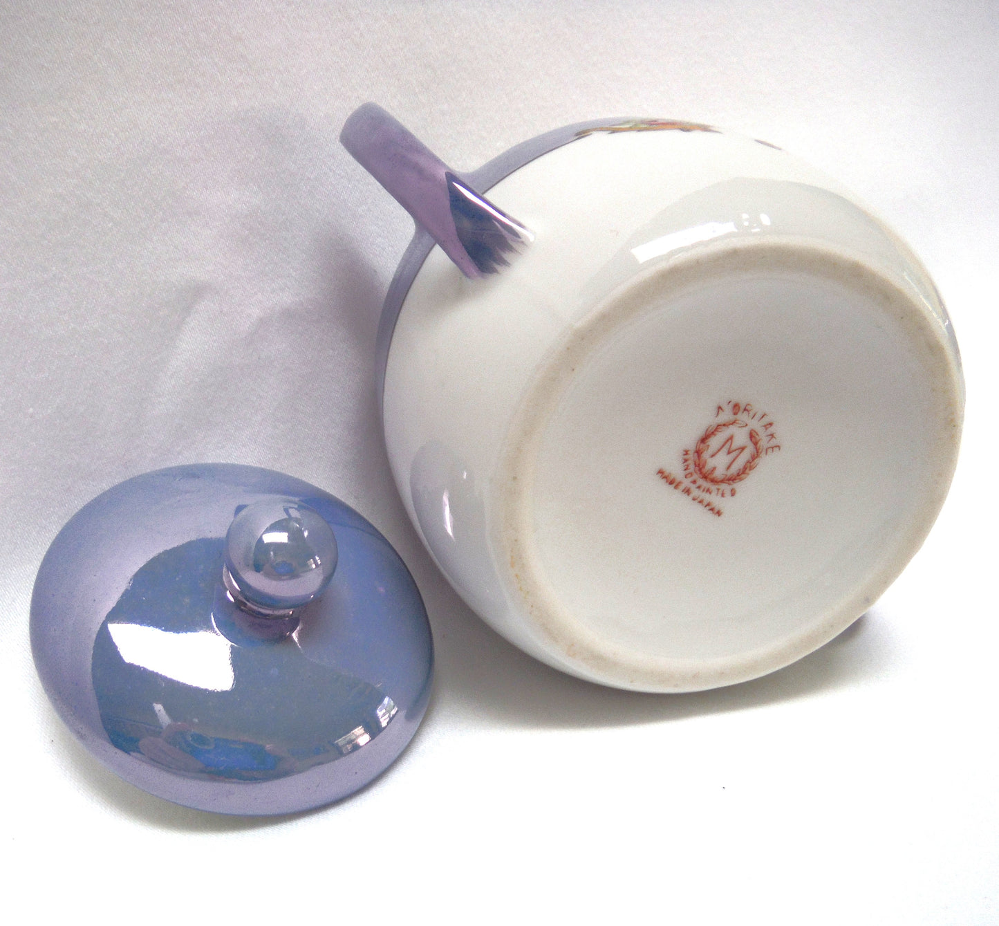 VINTAGE CREAM & SUGAR: Irradescent Robins-Blue Flower Basket by Noritake