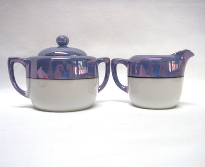 VINTAGE CREAM & SUGAR: Irradescent Robins-Blue Flower Basket by Noritake