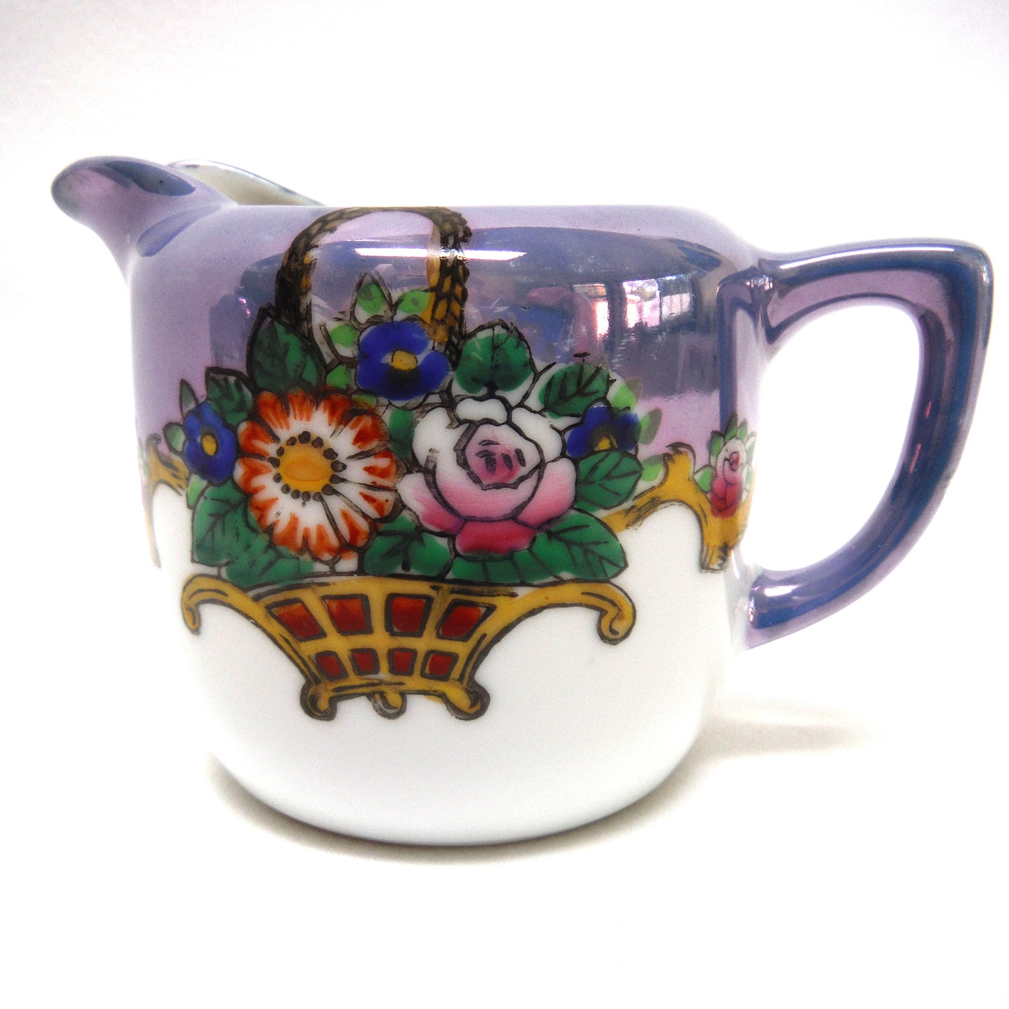 VINTAGE CREAM & SUGAR: Irradescent Robins-Blue Flower Basket by Noritake