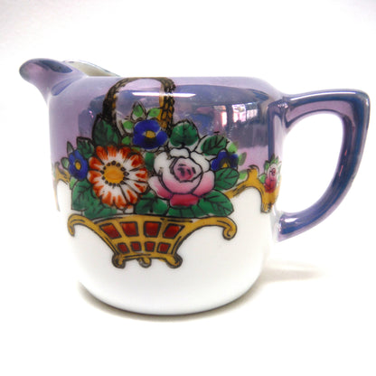 VINTAGE CREAM & SUGAR: Irradescent Robins-Blue Flower Basket by Noritake