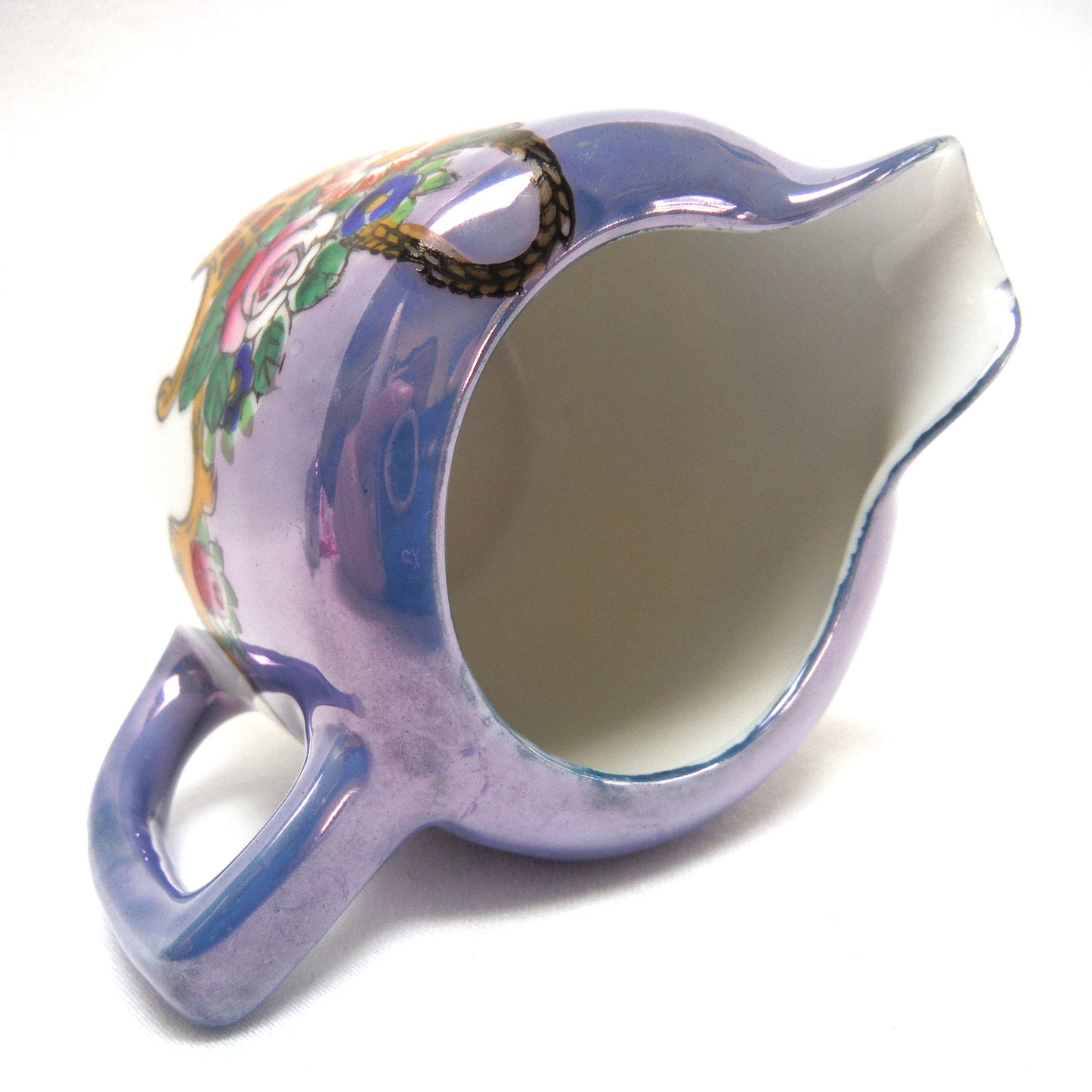 VINTAGE CREAM & SUGAR: Irradescent Robins-Blue Flower Basket by Noritake