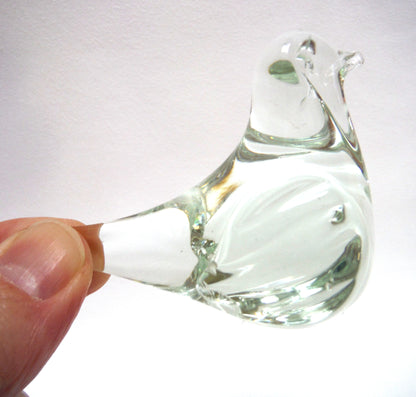 Miniature Vintage Clear-Glass Hand-Blown Figurine: 'THE MOURNING DOVE'