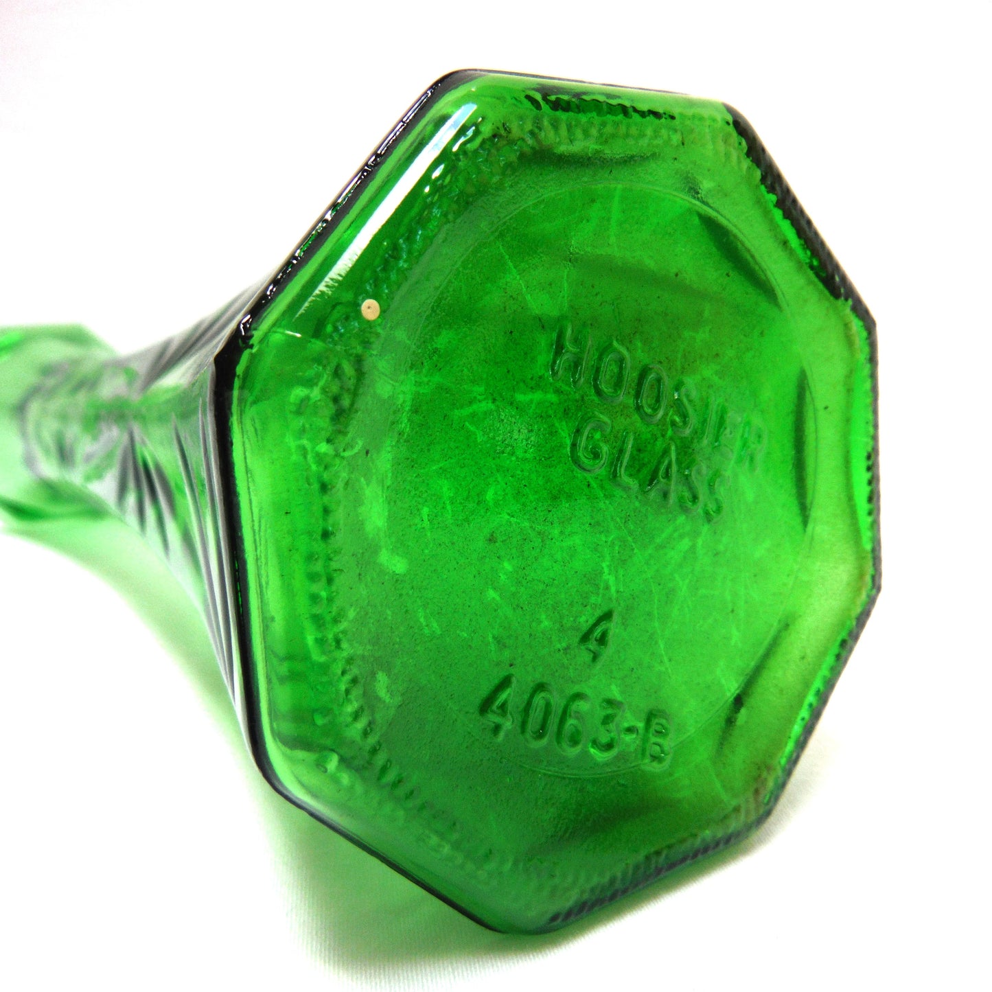 Miniature Vintage Hunter Green Glass Vase: "HOOSIER GLASS NUMBER 4063-8"