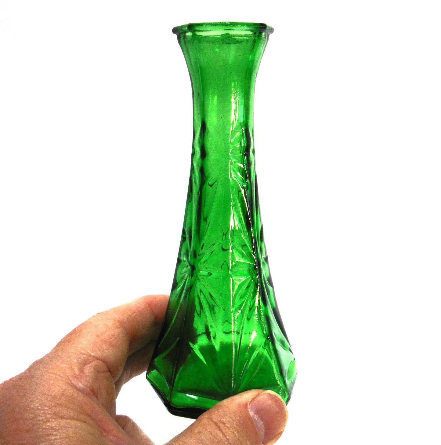 Miniature Vintage Hunter Green Glass Vase: "HOOSIER GLASS NUMBER 4063-8"