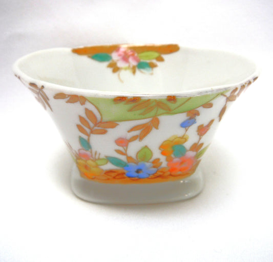 SMALL ANTIQUE SQUARE BOWL BY NORITAKE OF JAPAN: 'Hand-Painted Blue and Yellow Flowers'