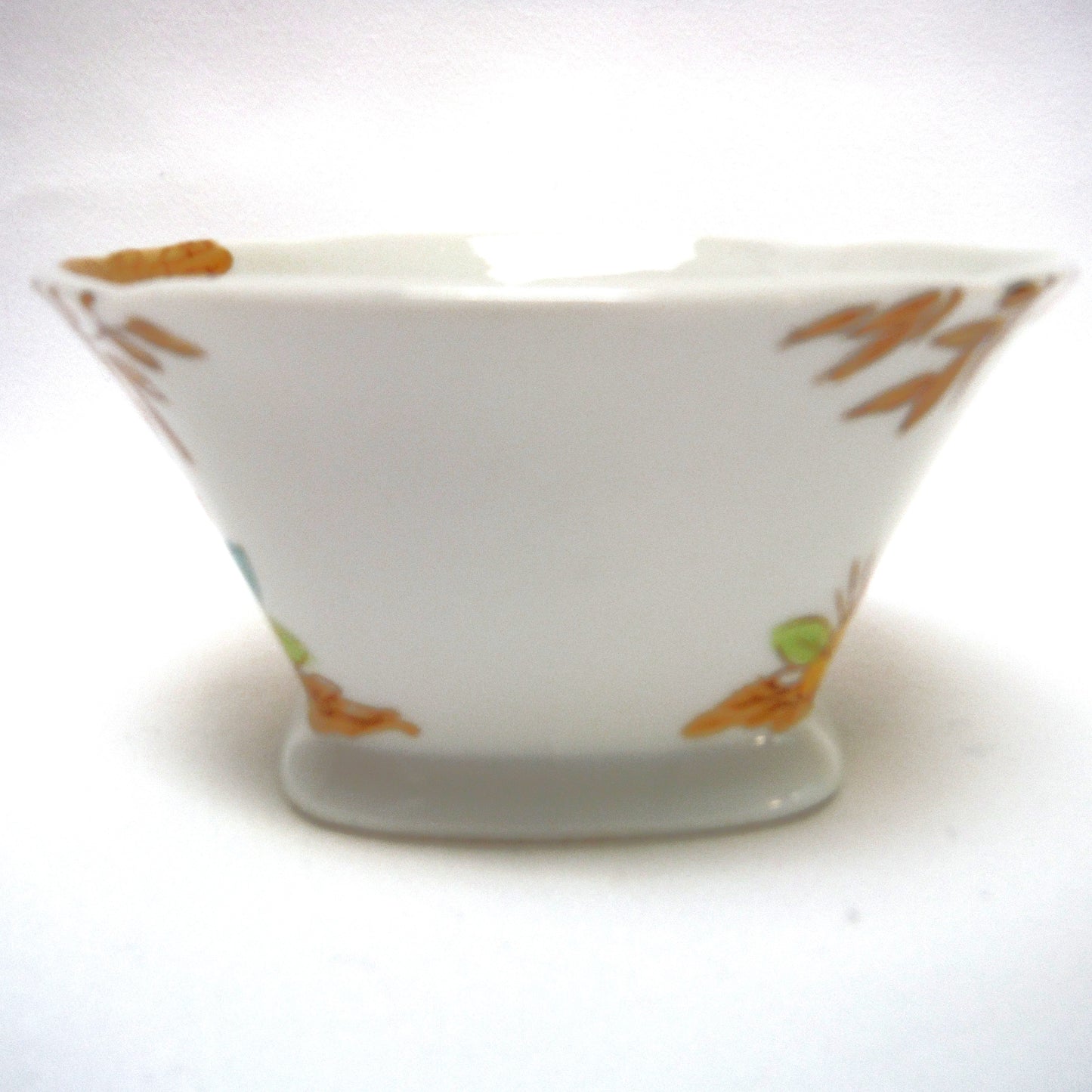 SMALL ANTIQUE SQUARE BOWL FROM JAPAN: 'Hand-Painted Blue and Yellow Flowers'