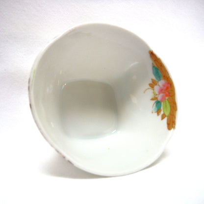 SMALL ANTIQUE SQUARE BOWL FROM JAPAN: 'Hand-Painted Blue and Yellow Flowers'