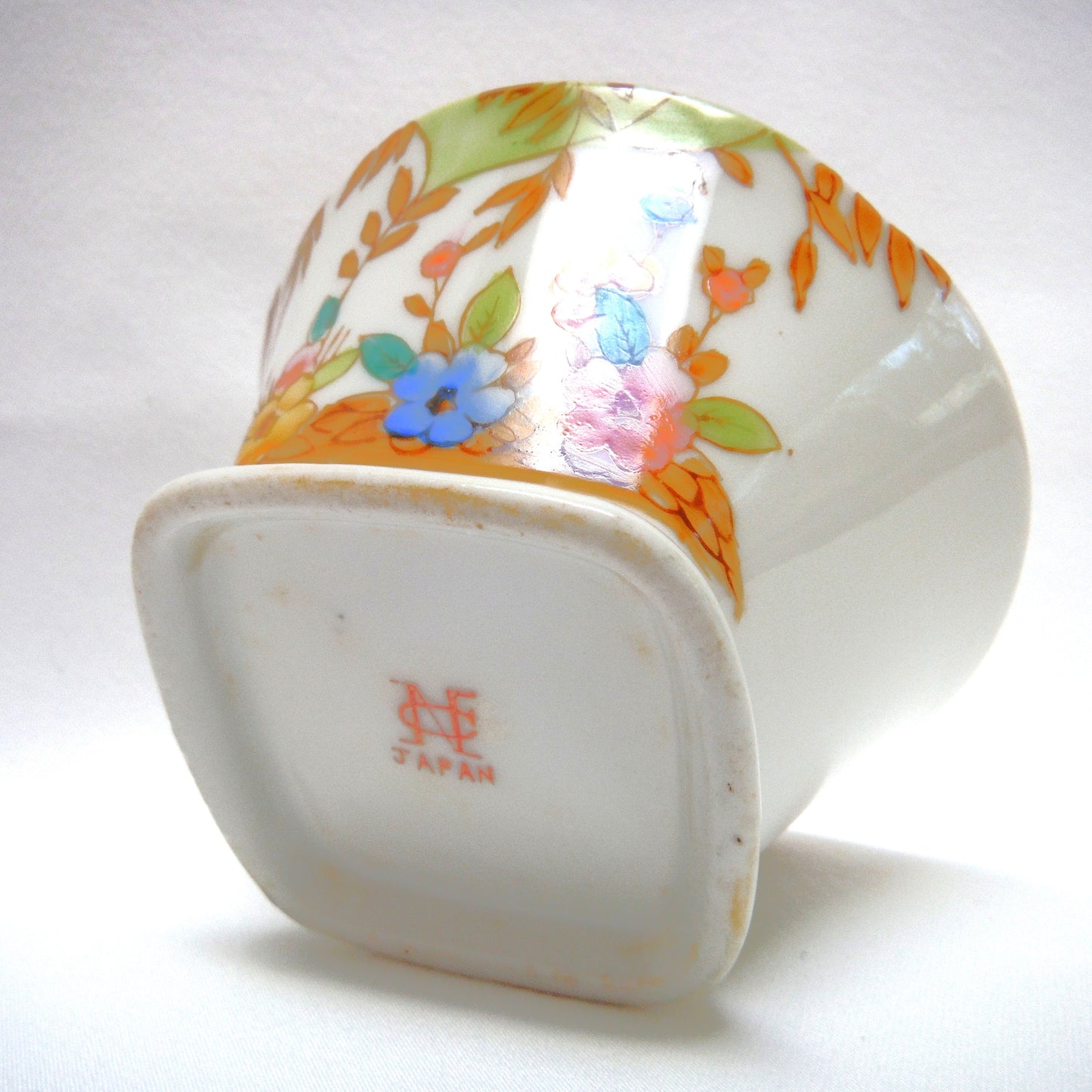 SMALL ANTIQUE SQUARE BOWL BY NORITAKE OF JAPAN: 'Hand-Painted Blue and Yellow Flowers'
