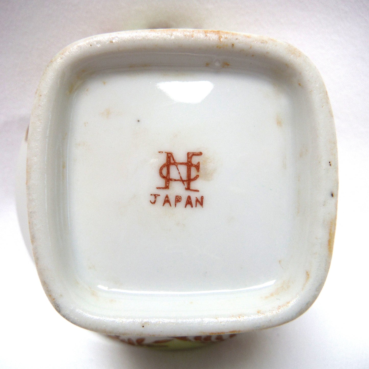 SMALL ANTIQUE SQUARE BOWL FROM JAPAN: 'Hand-Painted Blue and Yellow Flowers'