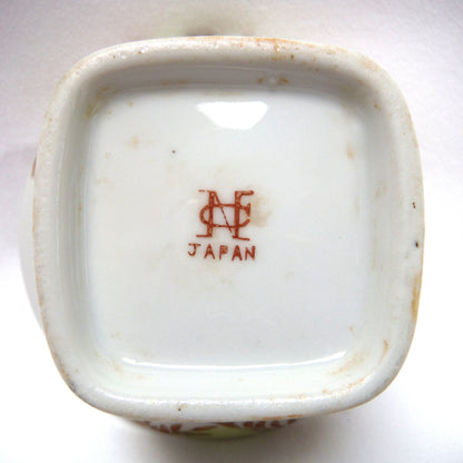 SMALL ANTIQUE SQUARE BOWL FROM JAPAN: 'Hand-Painted Blue and Yellow Flowers'