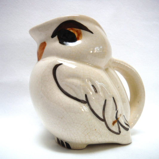 Unique Miniature Wide-Mouthed Pottery Pitcher: THE WISE OLD OWL'S ON GUARD FOR THEE!