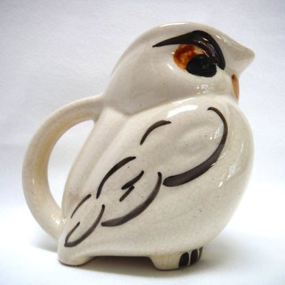 Unique Miniature Wide-Mouthed Pottery Pitcher: THE WISE OLD OWL'S ON GUARD FOR THEE!