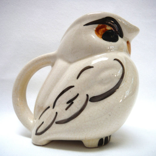 Unique Miniature Wide-Mouthed Pottery Pitcher: THE WISE OLD OWL'S ON GUARD FOR THEE!