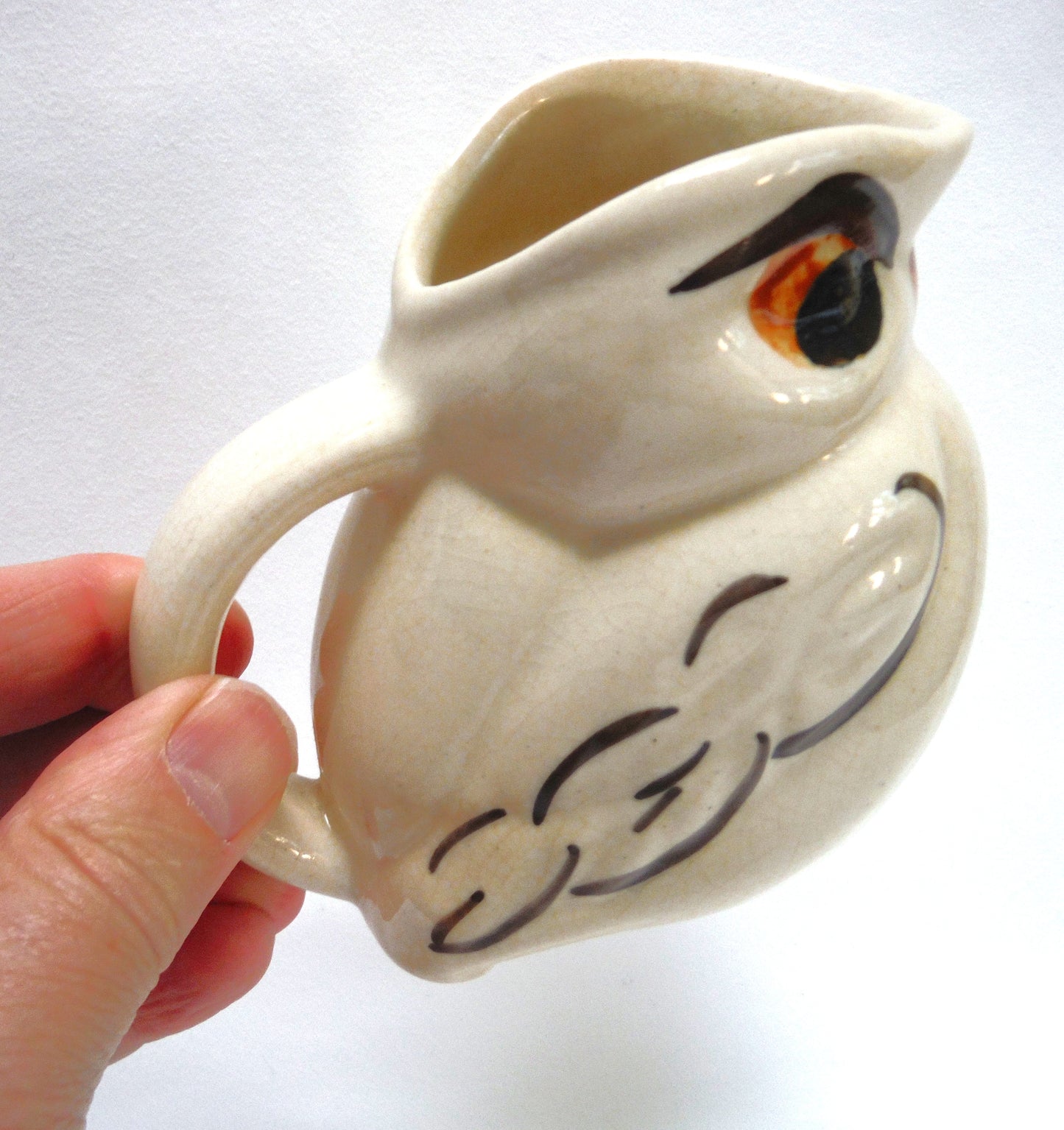 Unique Miniature Wide-Mouthed Pottery Pitcher: THE WISE OLD OWL'S ON GUARD FOR THEE!