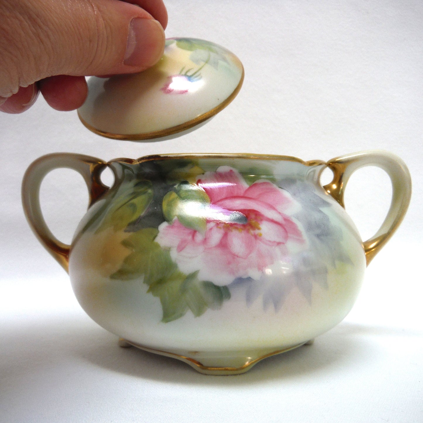 Antique Cream and Covered Sugar Bowl by Nippon of Japan: " THE PINK FLOWERS COLLECTION"