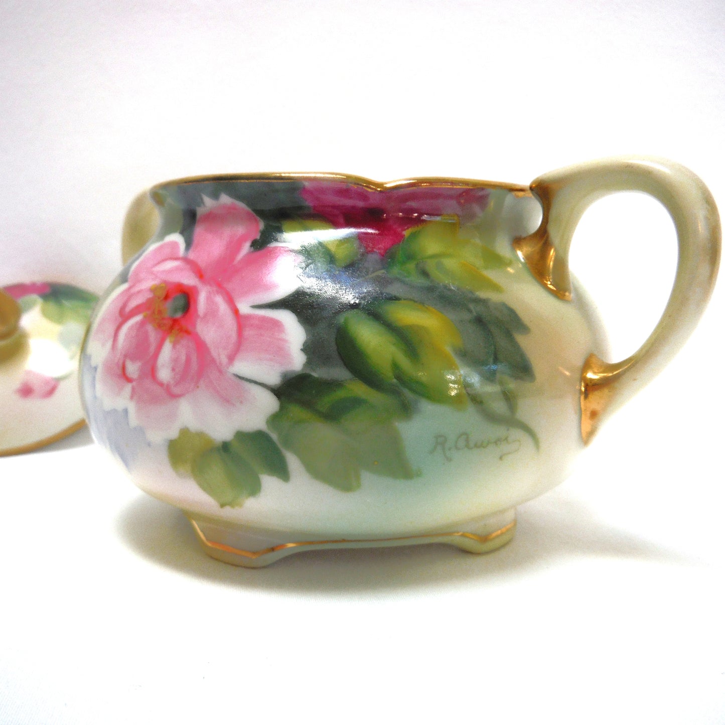 Antique Cream and Covered Sugar Bowl by Nippon of Japan: " THE PINK FLOWERS COLLECTION"