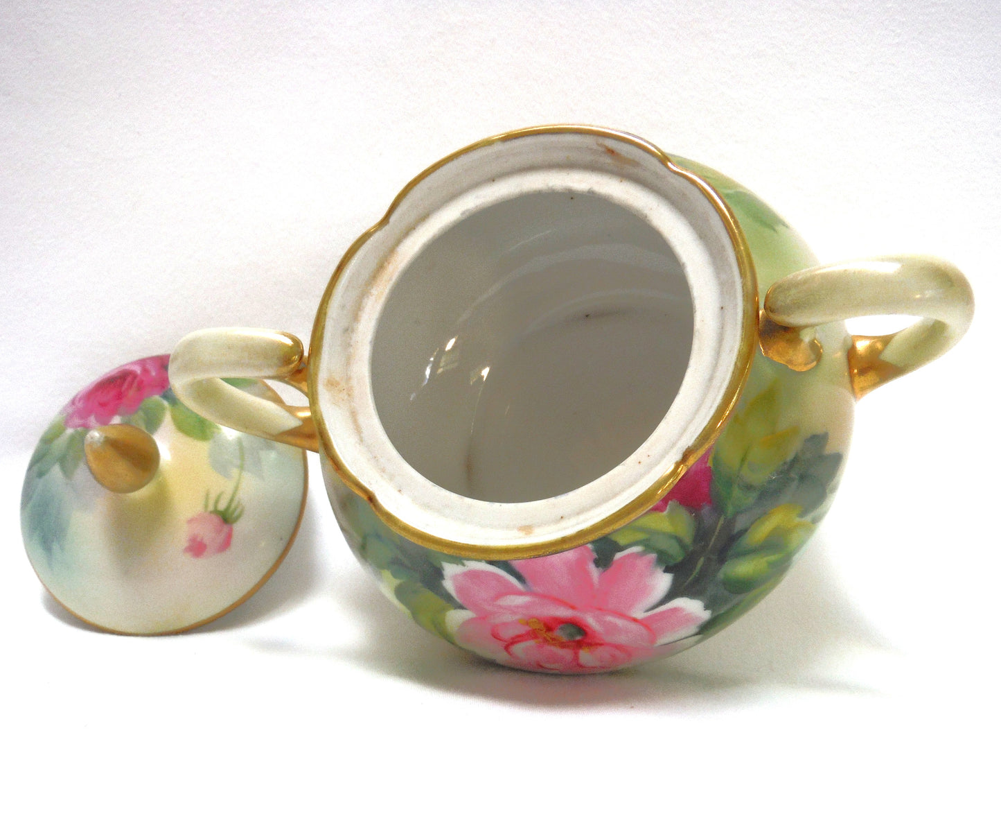 Antique Cream and Covered Sugar Bowl by Nippon of Japan: " THE PINK FLOWERS COLLECTION"