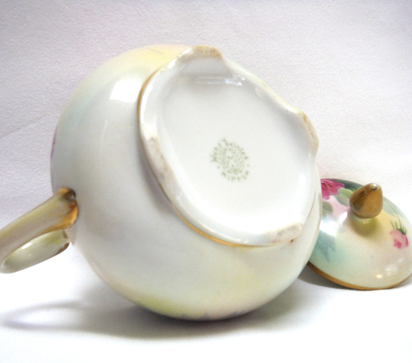 Antique Cream and Covered Sugar Bowl by Nippon of Japan: " THE PINK FLOWERS COLLECTION"